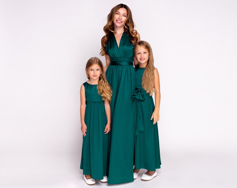 Dark green infinity dress, silk infinity dress, bridesmaid dress, flower girl dress, Mother and Daughter dresses image 1