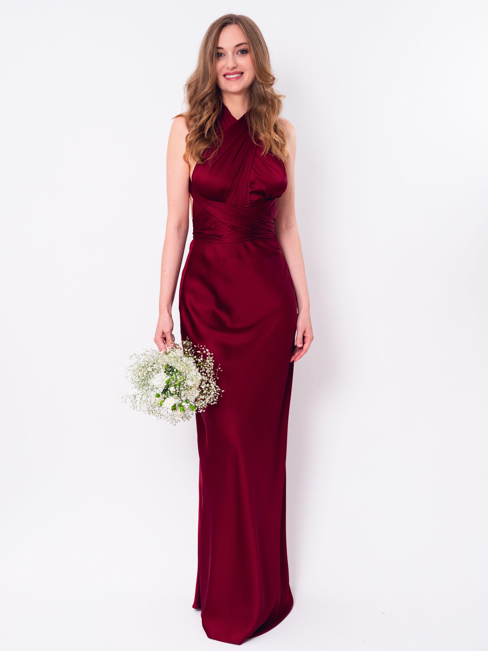 plt burgundy satin dress LaDivine 7489 Formal Long Prom Dress