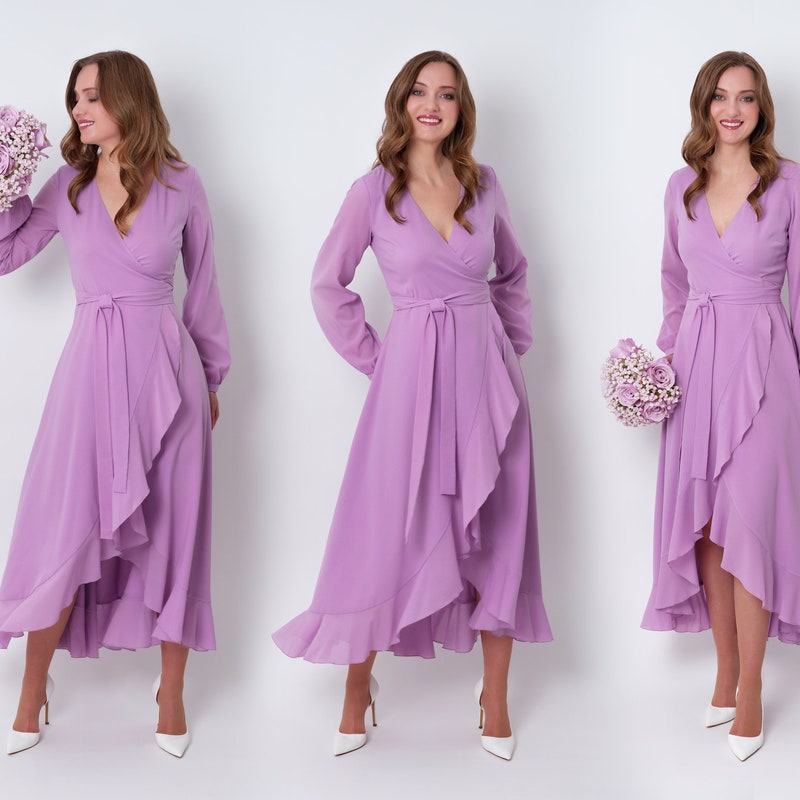Butterfly Sleeve Chiffon Gown Dark Purple
