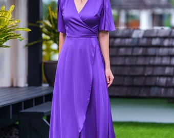purple silk wrap dress JAYLEY Silk Blend Purple Wrap Maxi Dress