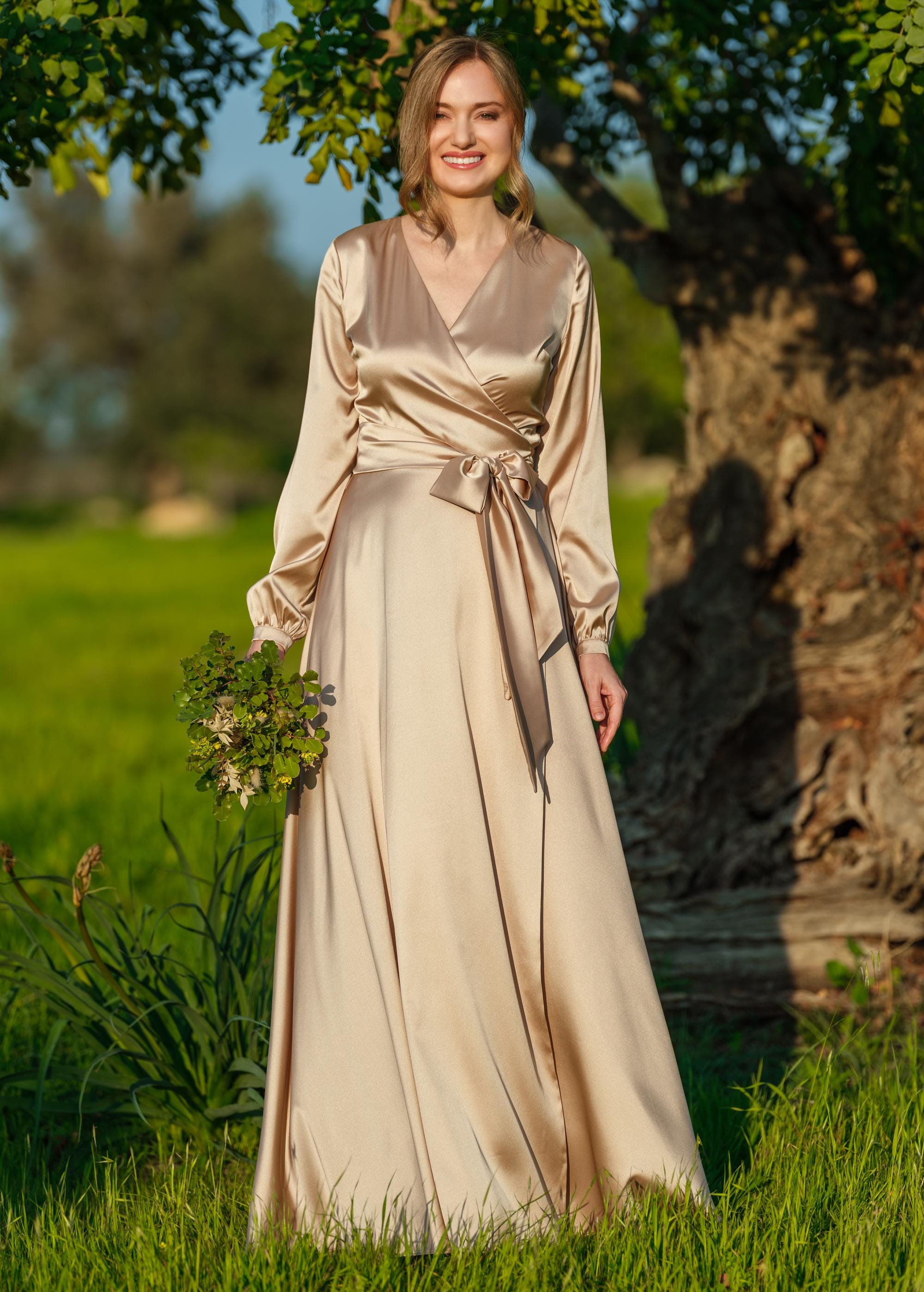 long sleeve gold wrap dress Adrianna Papell Womens Plus Metallic Wrap Dress Gold 14W