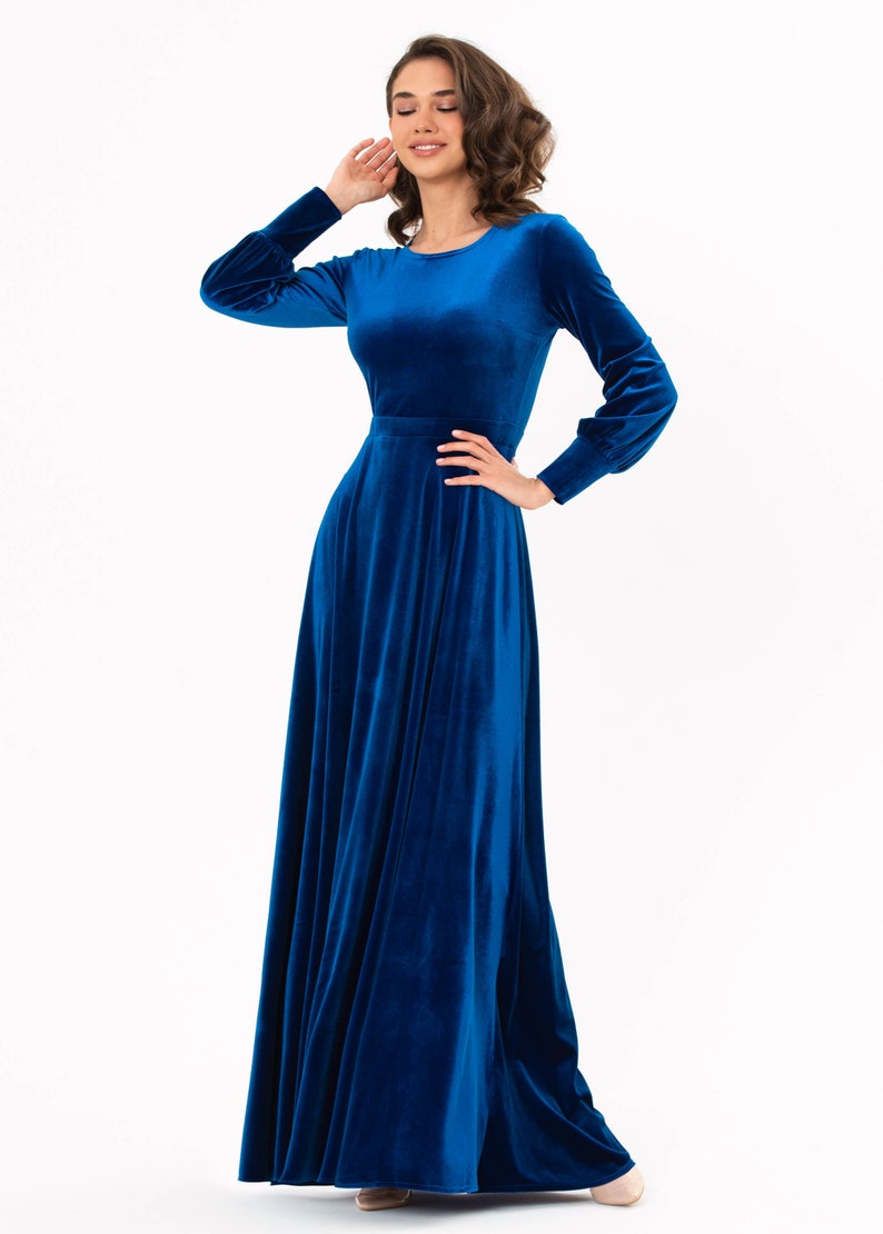 Royal Blue Velvet Long Dress Bridesmaid Velvet Dress Wedding Etsy