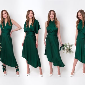 Silk infinity dress, dark green, bridesmaid dress, silk satin dress, multi wrap dress, convertible dress, bridesmaid gift