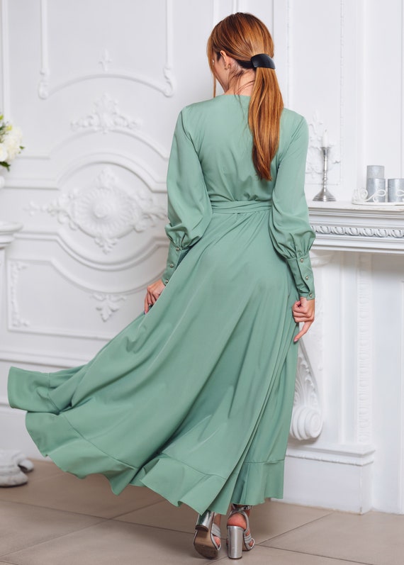 Robe portefeuille longue vert sauge robe de demoiselle d honneur robe de cocktail robe d invite de mariage robe de soiree longue robe de soiree robe de bal Etsy France