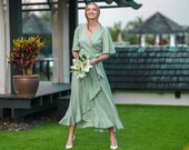 sage green crepe dress Sage Bridesmaid Dress Crepe Size Large