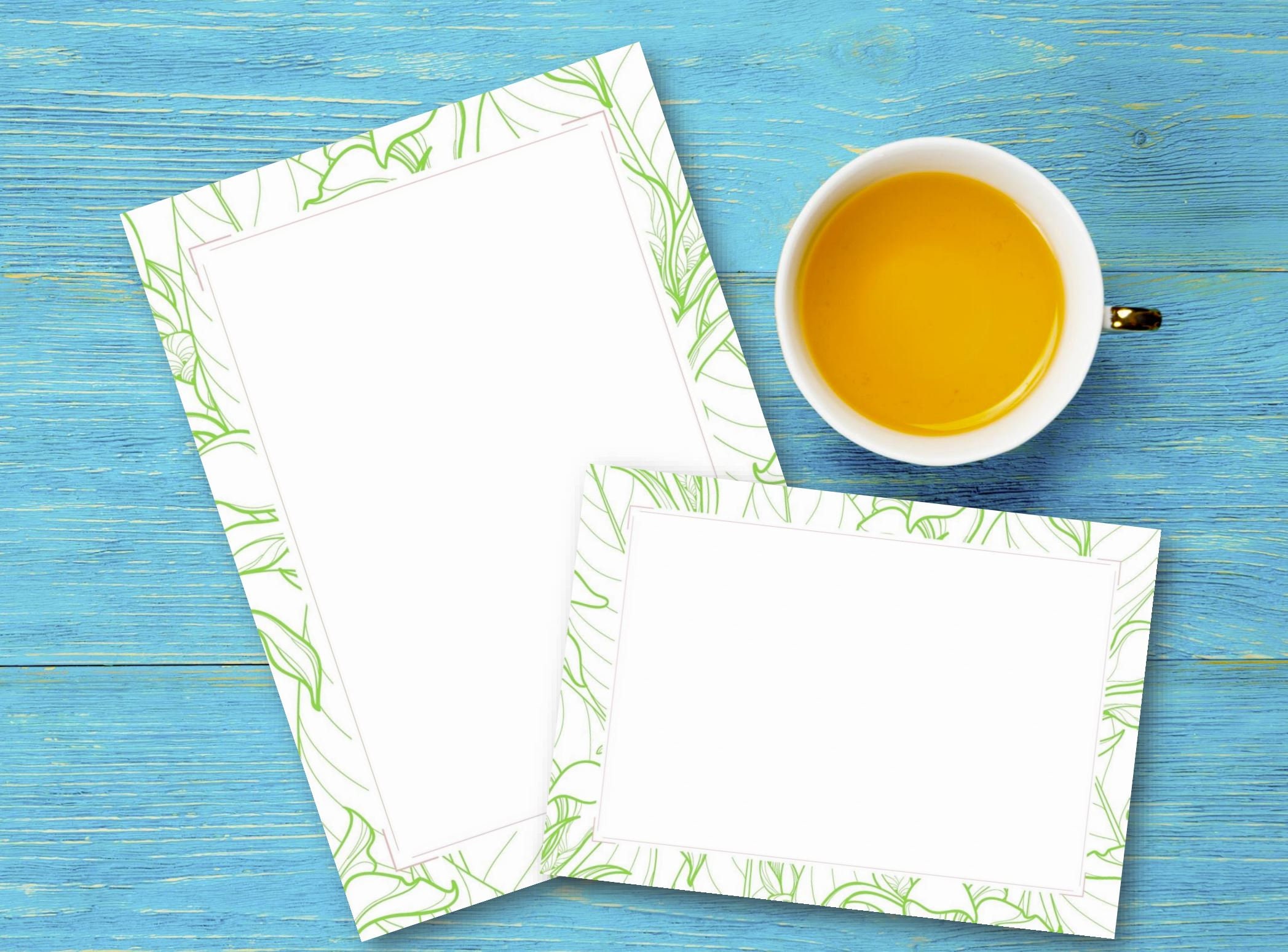 Printable Green Floral Border Stationery Paper and Notecard - Etsy UK