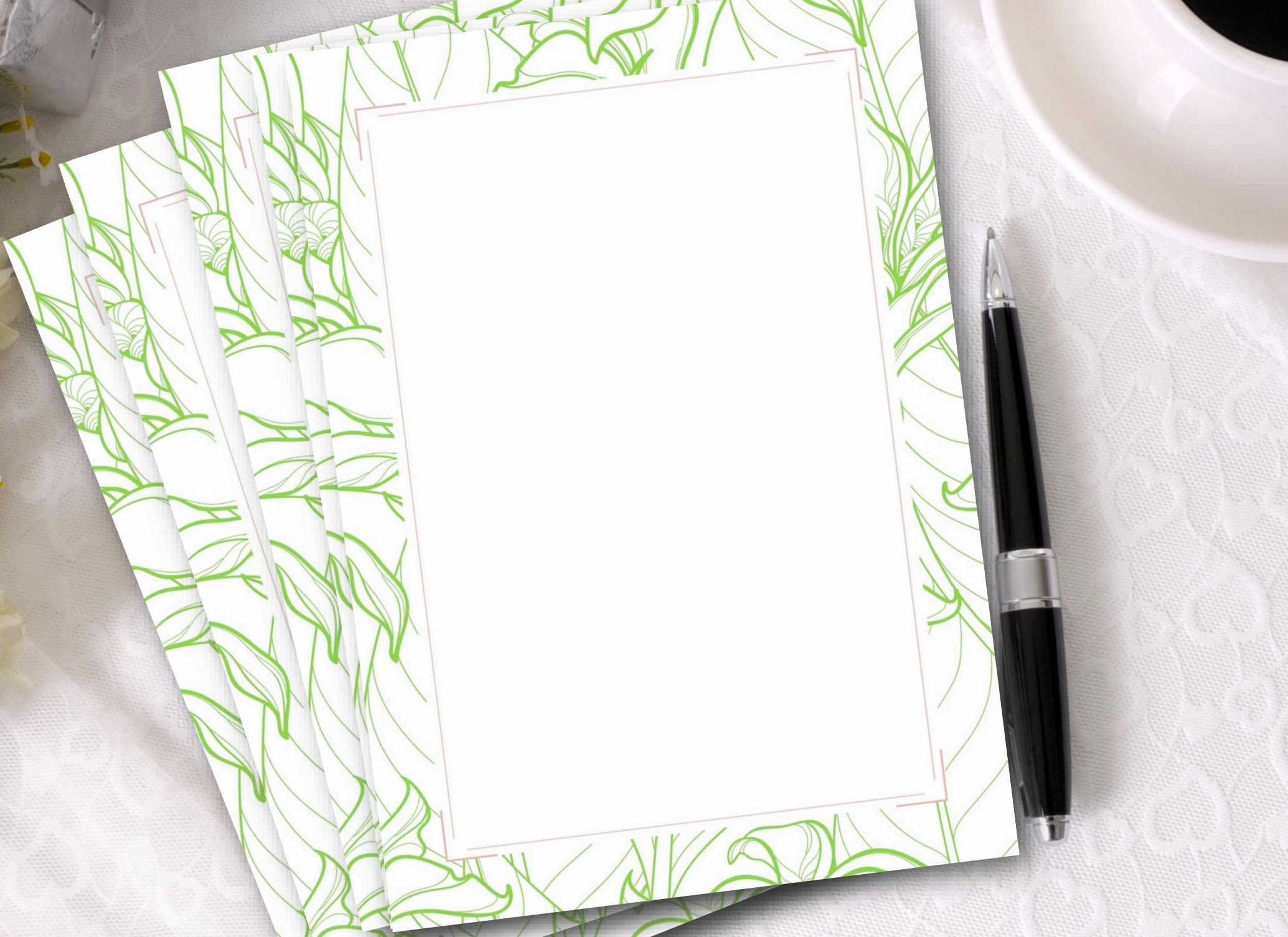 Printable Green Floral Border Stationery Paper and Notecard - Etsy UK