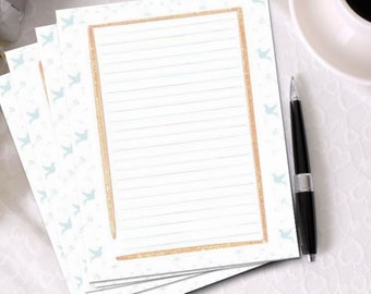 Printable Flying Doves Stationery Paper with Lines (set of 5) by Jeanetta Richardson | Writing Paper | Bird Stationery | Instant Download