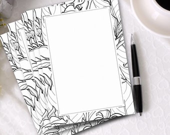 beautiful paper for writing Printable Black and White Floral Stationery Paper (set of 5) by Jeanetta Richardson | Bordered Unlined Writing Paper | Instant Download