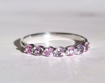 Pink Sapphire & Pink Amethyst Half Eternity Band Sterling Silver - Wedding, Promise Ring, Anniversary, Birthday Gift For Her Wife Girlfriend