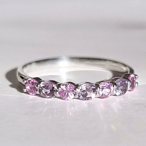 Pink Sapphire Half Eternity Ring Silver Blushing Bride Pave Etsy