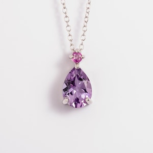Ruby & Amethyst Pear Pendant Necklace: Sterling Silver, Gold Vermeil