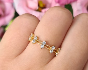 18k Gold Plated Sterling Silver Ring: Simulated Diamond Stackable Band