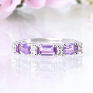Lavender Amethyst Emerald Cut Eternity Band Sterling Silver - Wedding, Promise Ring, Anniversary, Birthday, Mother's Day Gift For Her Wife