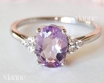 Lavender Amethyst Ring Sterling Silver - Engagement Promise Gemstone Ring Mother's Day Anniversary Birthday Gift For Her Mum Girlfriend Wife
