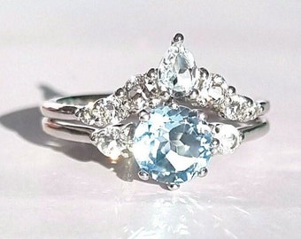 Blue Topaz Ring Set in Sterling Silver - Engagement, Wedding, Promise Ring, Anniversary, Birthday Mother's Day Gift For Her Girlfriend Wife