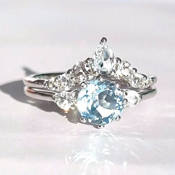 Blue Topaz Ring Set in Sterling Silver - Engagement, Wedding, Promise Ring, Anniversary, Birthday Valentine's Gift For Her Girlfriend Wife