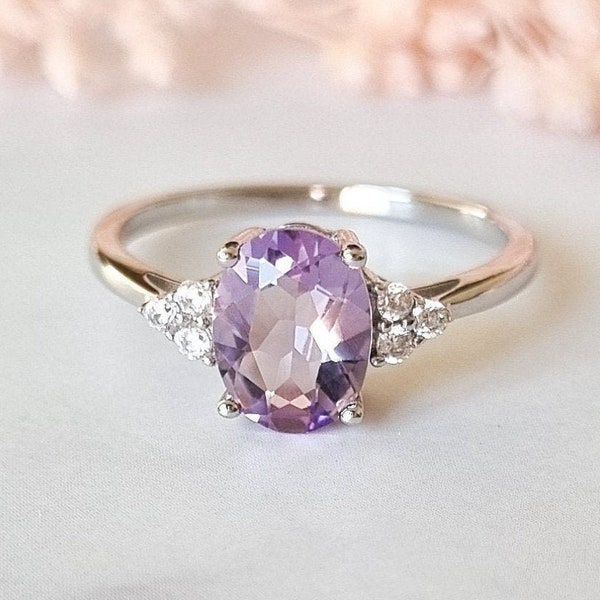 Sterling Silver Lavender Amethyst Ring - Engagement Promise Gemstone Ring Mother's Day Anniversary Birthday Gift For Her Mum Girlfriend Wife