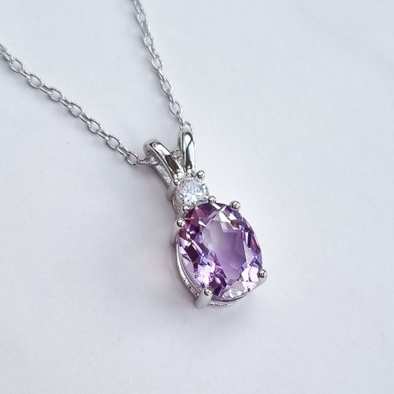 Sterling Silver Lavender Amethyst Pendant Necklace Gemstone