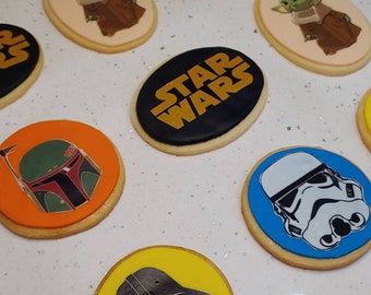 Wars Star Characters Party Themed Sugar Cookies - 1 dozen