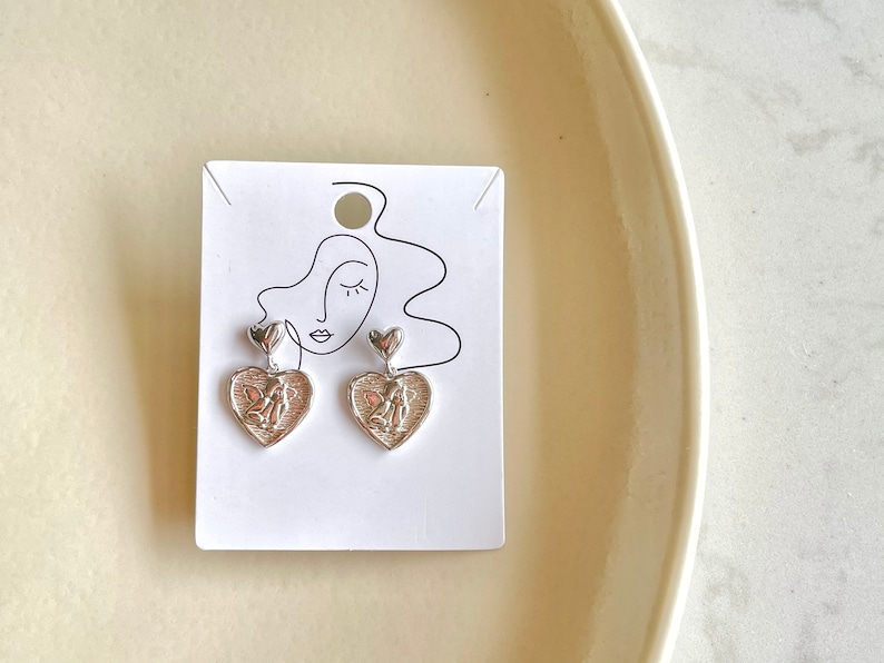 Coin Earrings Silver Heart Earrings Angel Love Earrings Trendy Earrings