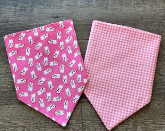 Pink Lambchops & pink gingham reversible over the collar bandana