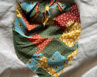 Fall patchwork quilted floral tie bandana