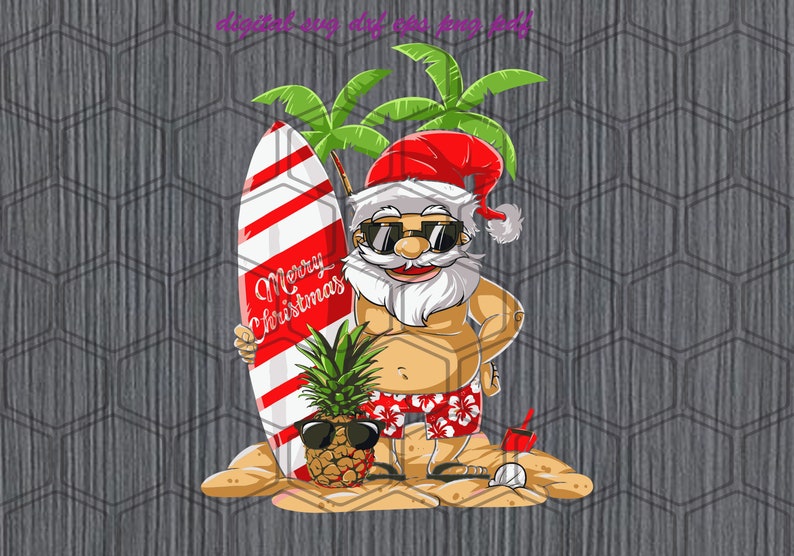 Christmas in July Santa Hawaiian Surfing Summer Surf Svg For Etsy