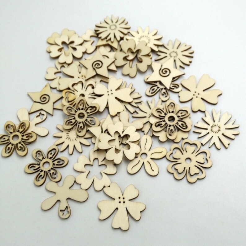 50x Wooden Flower Shape Decor Craft Scrapbooking MDF Wood Gift Etsy