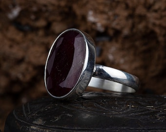 Ruby Silver Plain Band Women Ring, Silver Handmade Jewelry, 925 Sterling Silver, For Women, Gift For Her, Pink Ruby
