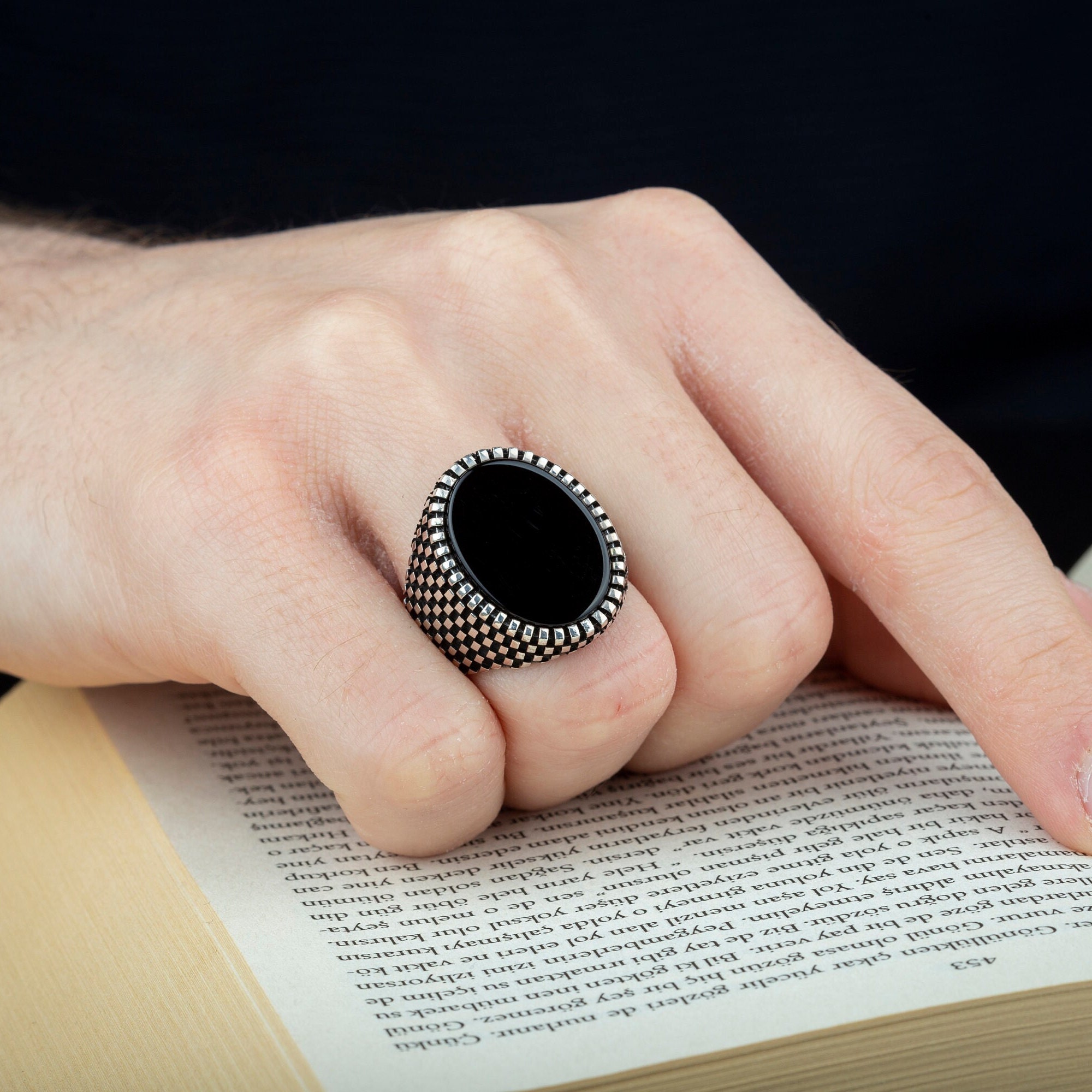 925 Sterling Silver Ring with Black Onyx Stone Mens » Anitolia