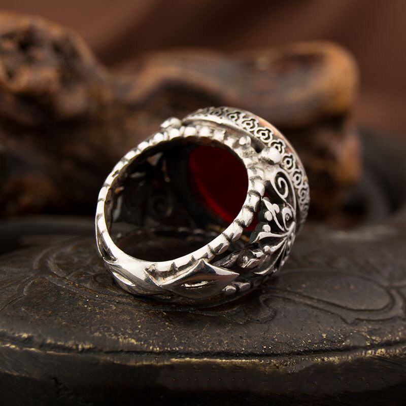 Seal of Solomon Red Yemeni Aqeeq Silver Ring 925 Sterling - Etsy