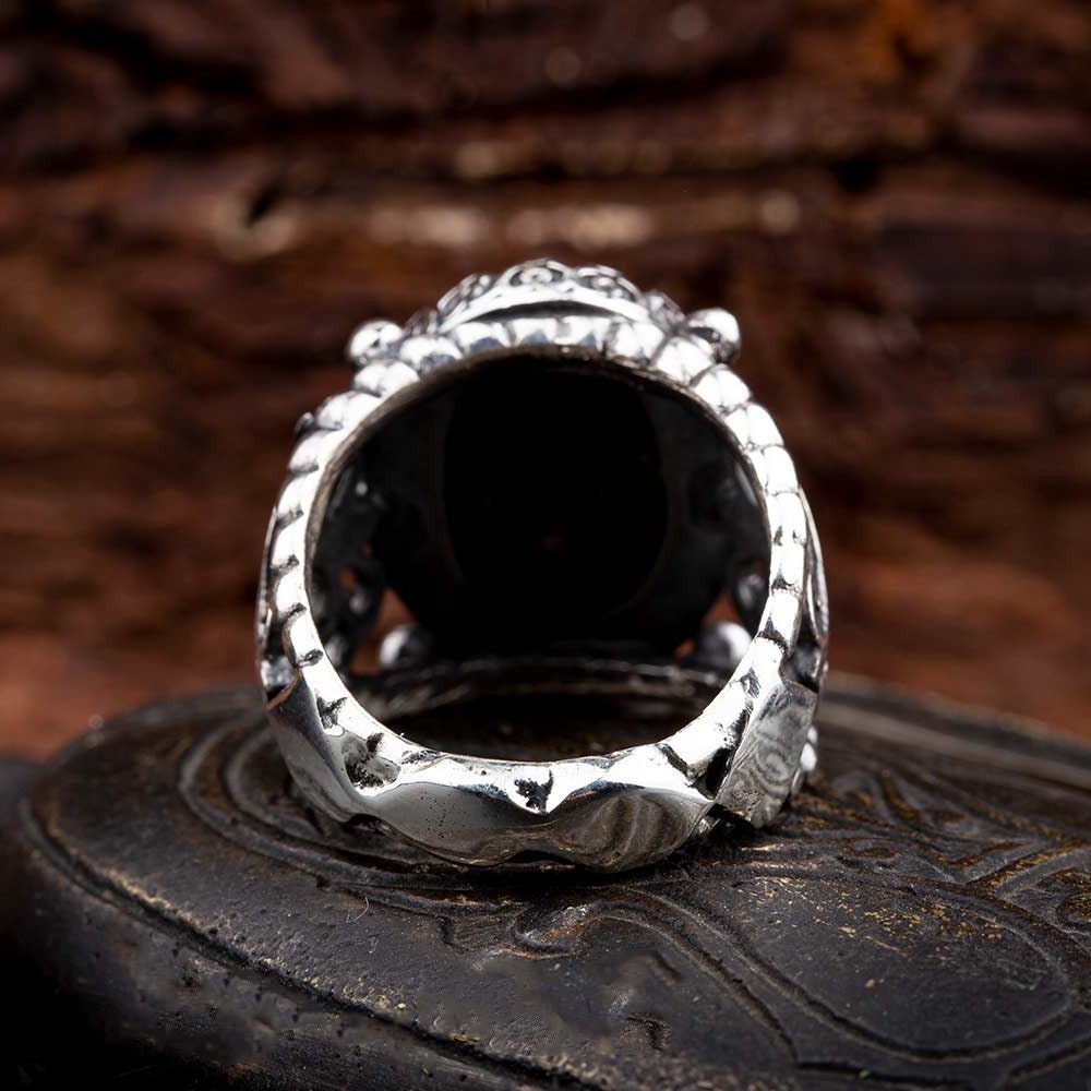 CTHY RING [ BLACK AGATE ] 13号 ANTIQUE Vintage, Sterling Silver, Black and White Agate Stone, Ring