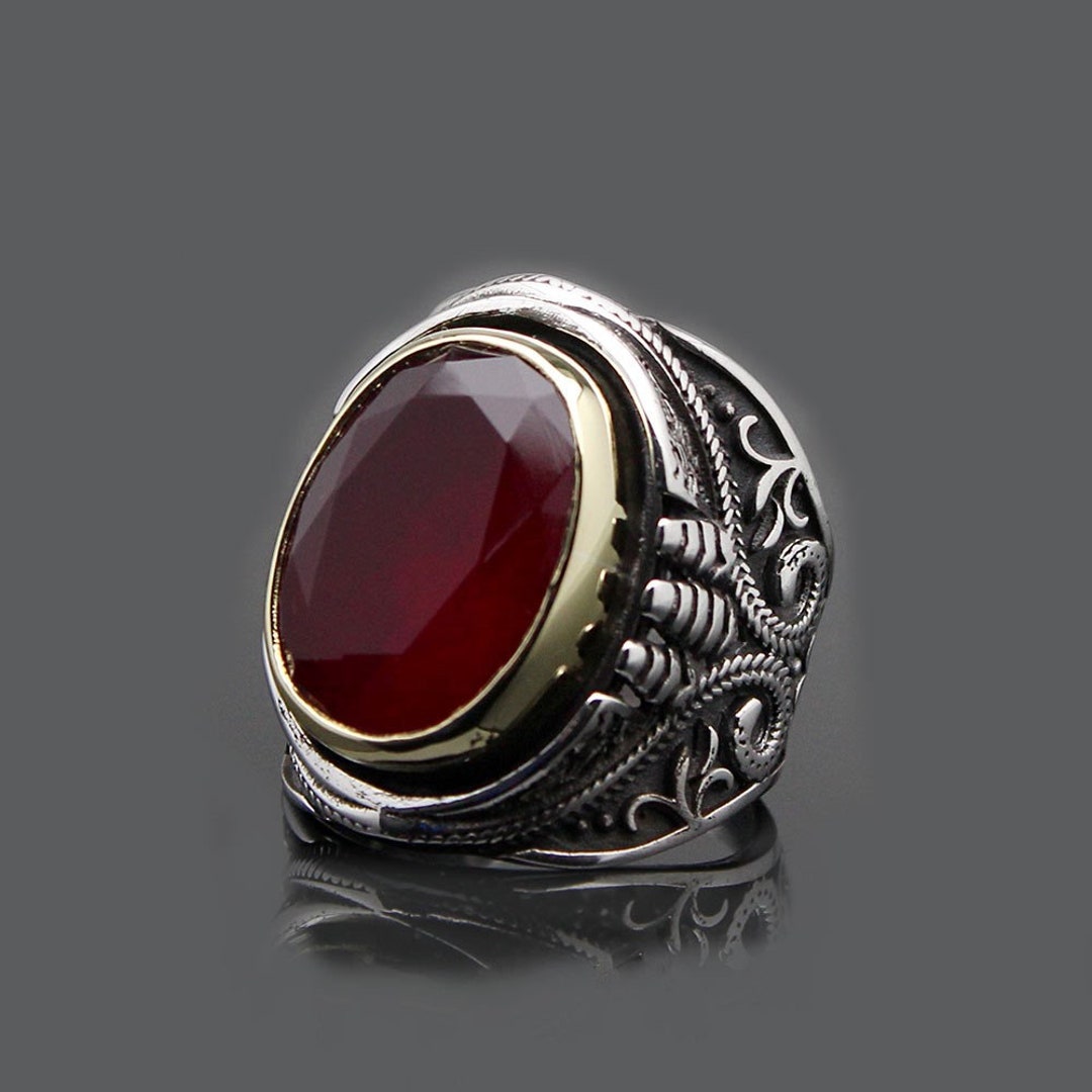 Oval Ruby Root Silver Men Ring Silver Handmade Jewelry 925 - Etsy