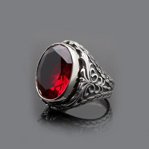 Oval Red Garnet Silver Men Ring, Silver Handmade Jewelry, 925 Sterling ...