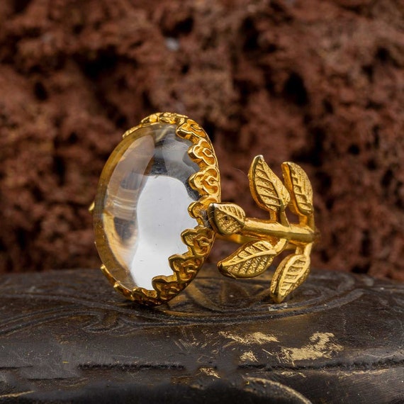 Dur E Najaf Flower Gold Plated Silver Women Ring, Silver Handmade