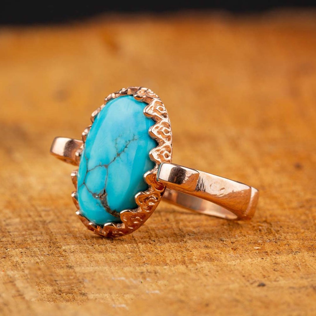 Gold Feroza Stone Ring Design For Ladies Turquoise Rose Gold - Main Image