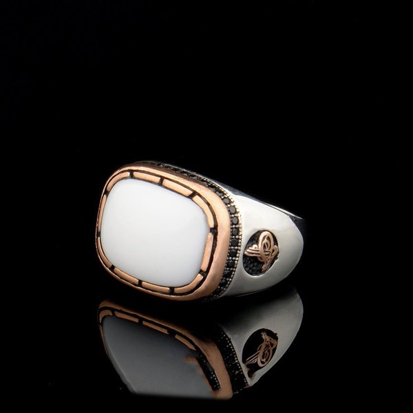 White Onyx Men Silver Ring, Silver Handmade Jewelry, 925 Sterling Silver, For Men, White Onyx