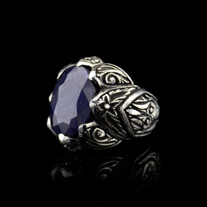 Blue Sapphire Silver Men Ring, Silver Handmade Jewelry, 925 Sterling Silver, For Men, Sapphire