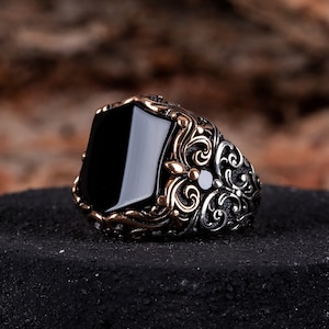 Black Onyx Exclusive Men&#39;s Silver Ring, Silver Handmade Jewelry, 925 Sterling Silver, For Men, Black Aqeeq - Agate, Onyx