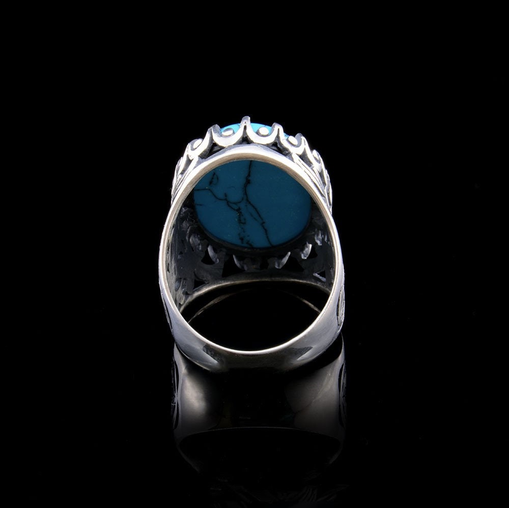 Big Oval Turquoise Silver Ring Silver Handmade Jewelry 925 - Etsy