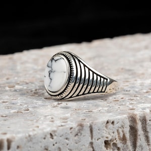 Pinky Finger White Onyx Silver Ring, Silver Handmade Jewelry, 925 Sterling Silver, For Men, White Onyx