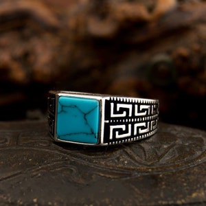 Turquoise Square Silver Ring, Silver Handmade Jewelry, 925 Sterling Silver, For Men, Turquoise, Feroza