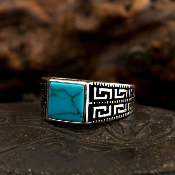 Turquoise Square Silver Ring, Silver Handmade Jewelry, 925