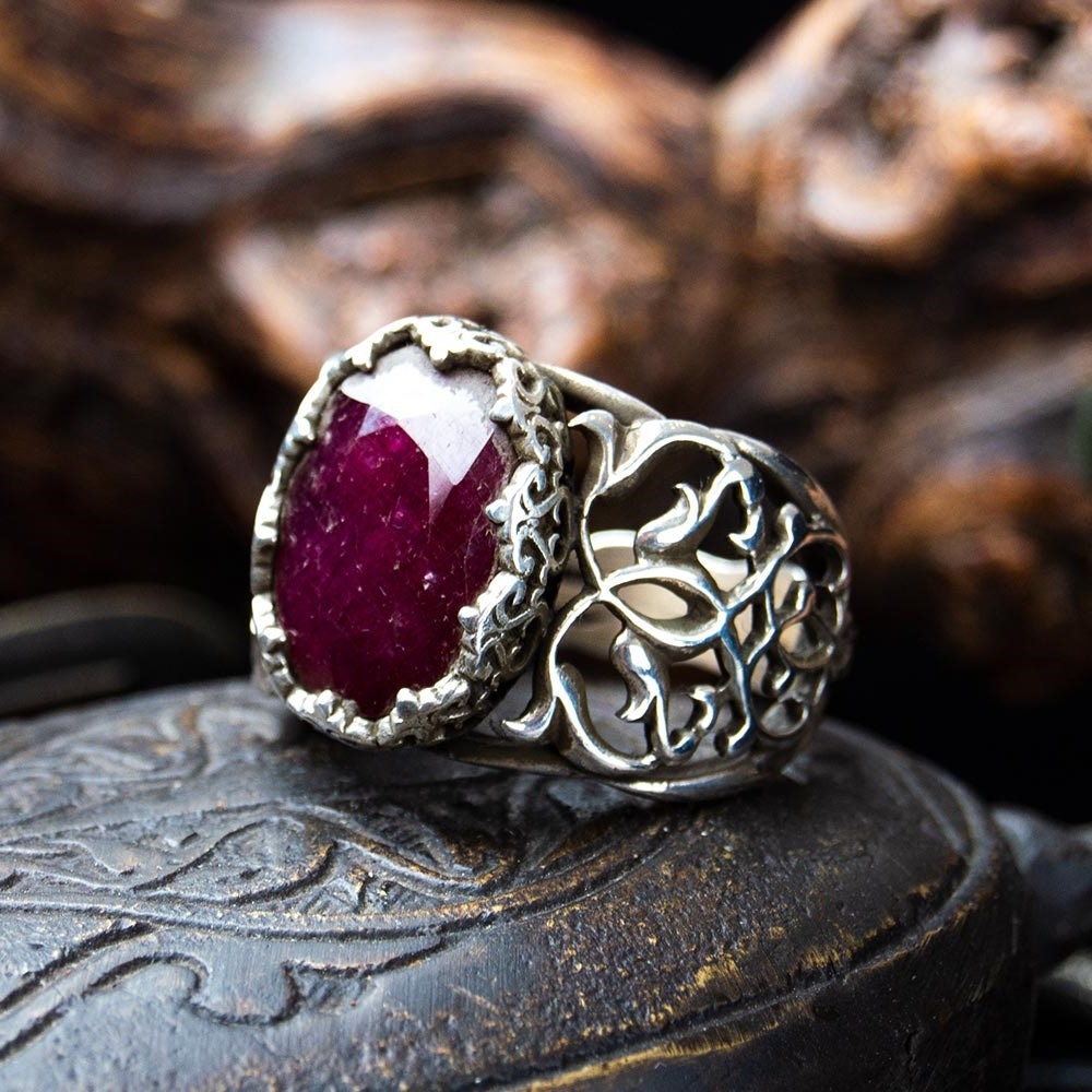 ＊925 天然ルビーのシャンデリアリング＊ ruby ring silver Oval Ruby Silver Men Ring, Silver Handmade Jewelry, 925 Sterling