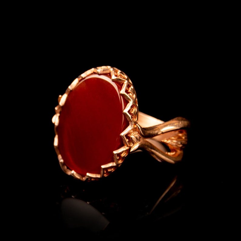 Red Aqeeq Rose Gold Plated Silver Women Ring, Silver Handmade Jewelry, 925 Sterling Silver, For Women, Gift For Her, Red Aqeeq - Agate
