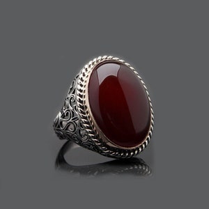 Red Yemeni Agate Aqeeq Oval Silver Ring, Silver Handmade Jewelry, 925 ...