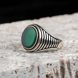 Pinky Finger Green Aqeeq Silver Men Ring, Silver Handmade Jewelry, 925 Sterling Silver, For Men, Green Aqeeq - Agate