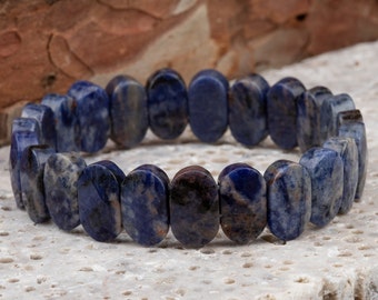 Bracelet élastique ovale en lapis lazuli, bracelet à cordon étirable brillant, bracelet en pierre précieuse unisexe, homme, femme, unisexe, lapis lazuli