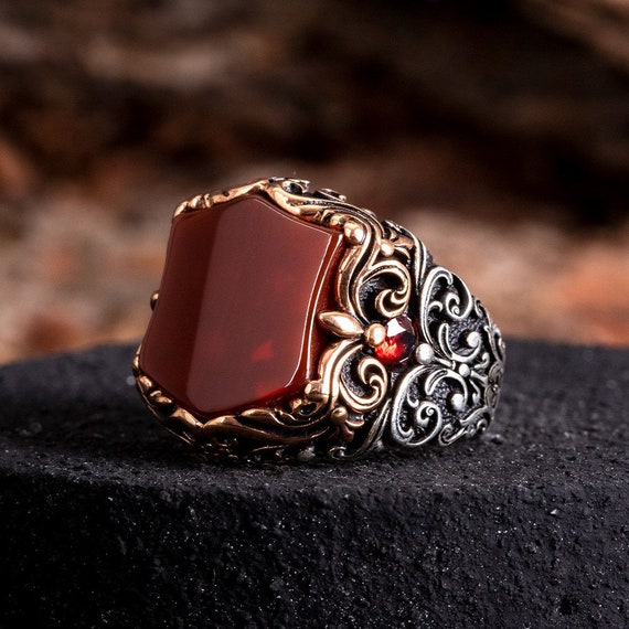Bague Chevalère Homme Femme Argent massf 925 Sert Perre Naturelle